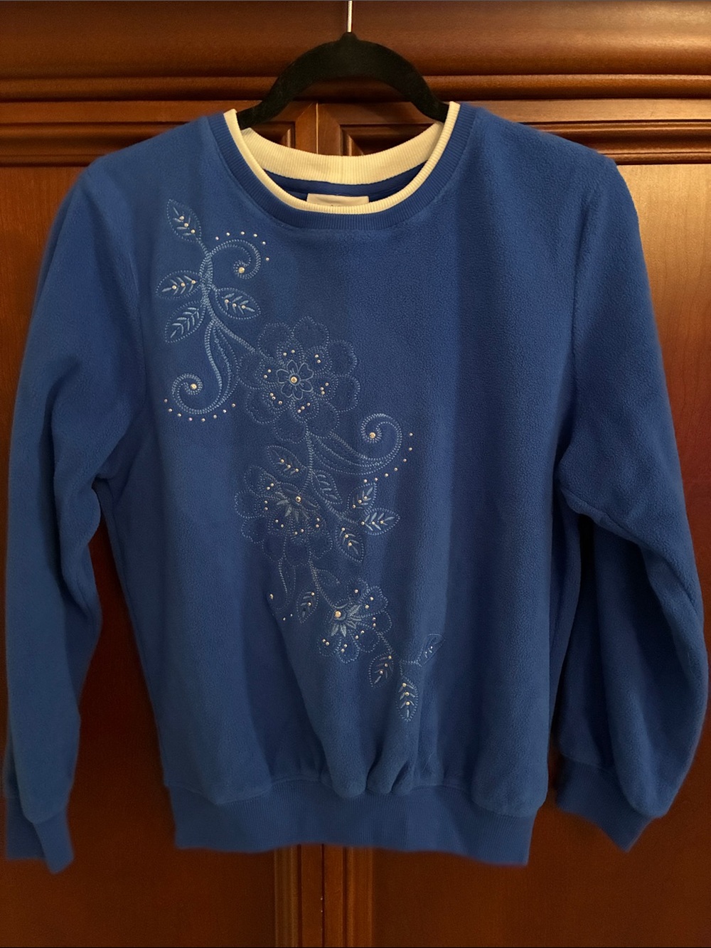 Alfred Dunner Royal Blue Floral Crewneck Sweater with Embellishments